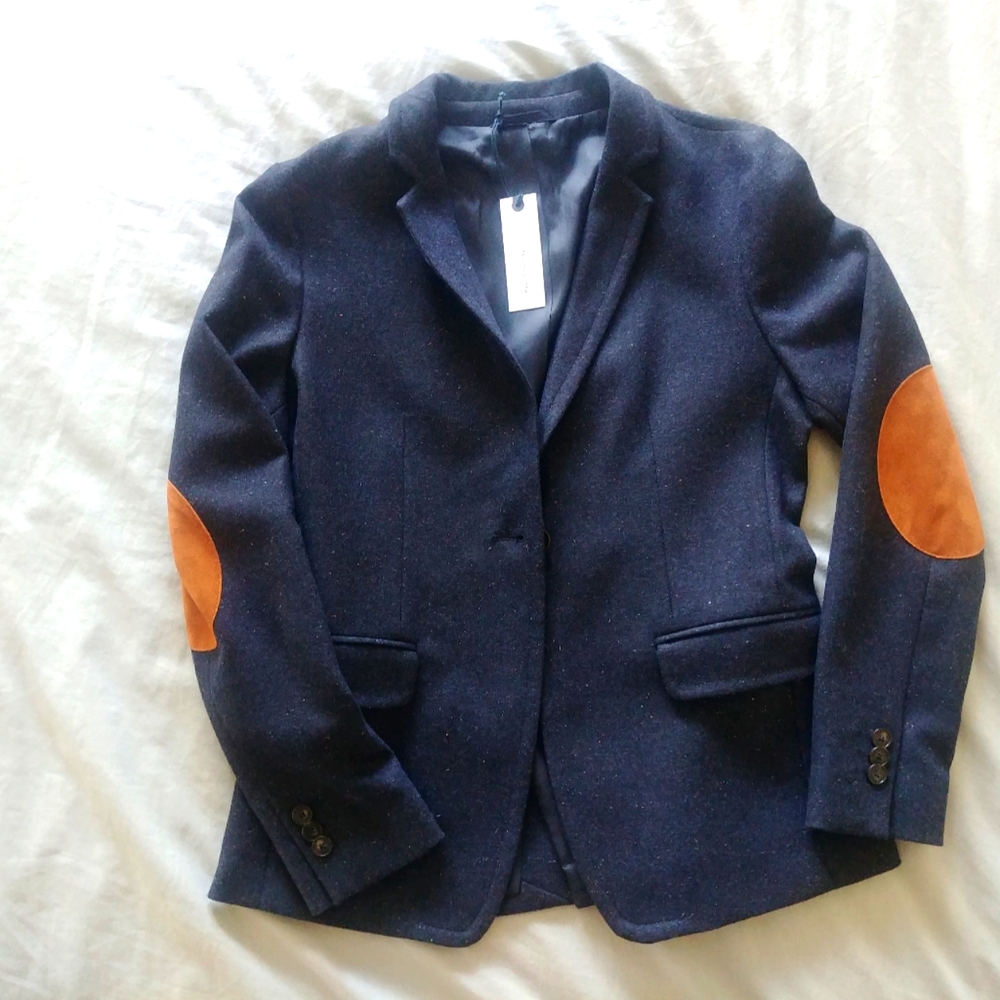 Navy Blue w/ colorful speckles wool, silk Telegraph Blazer Taylor Stitch -Size S